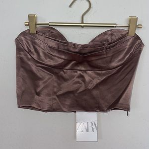 Zara Satin Effect Cropped Sleeveless Bustier Top Sz.S NWT! Crop top